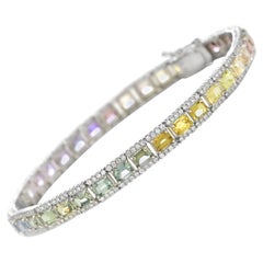Bracelet en platine de 9,33 carats de saphirs multicolores non chauffés et de diamants