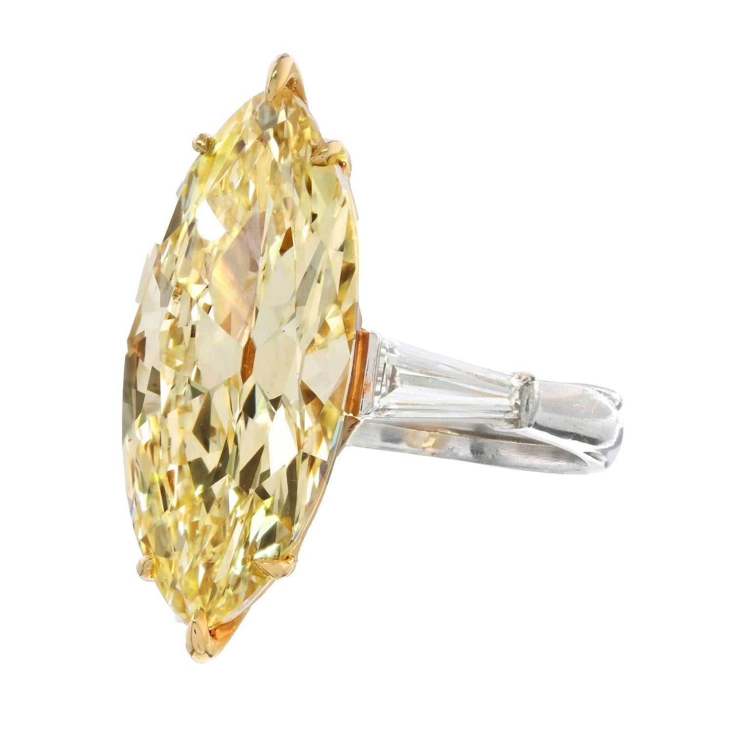 9.33ct Fancy Light Yellow Marquise Cut GIA Diamond Engagement Ring In New Condition For Sale In New York, NY