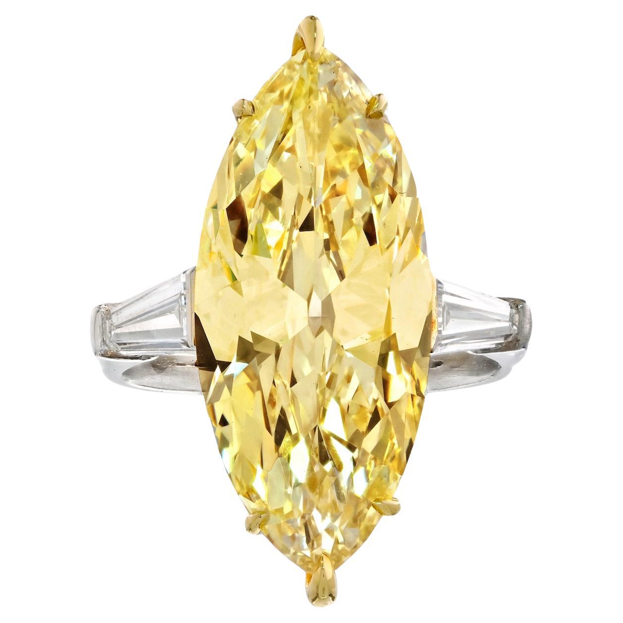 9.33ct Fancy Light Yellow Marquise Cut GIA Diamond Engagement Ring For Sale