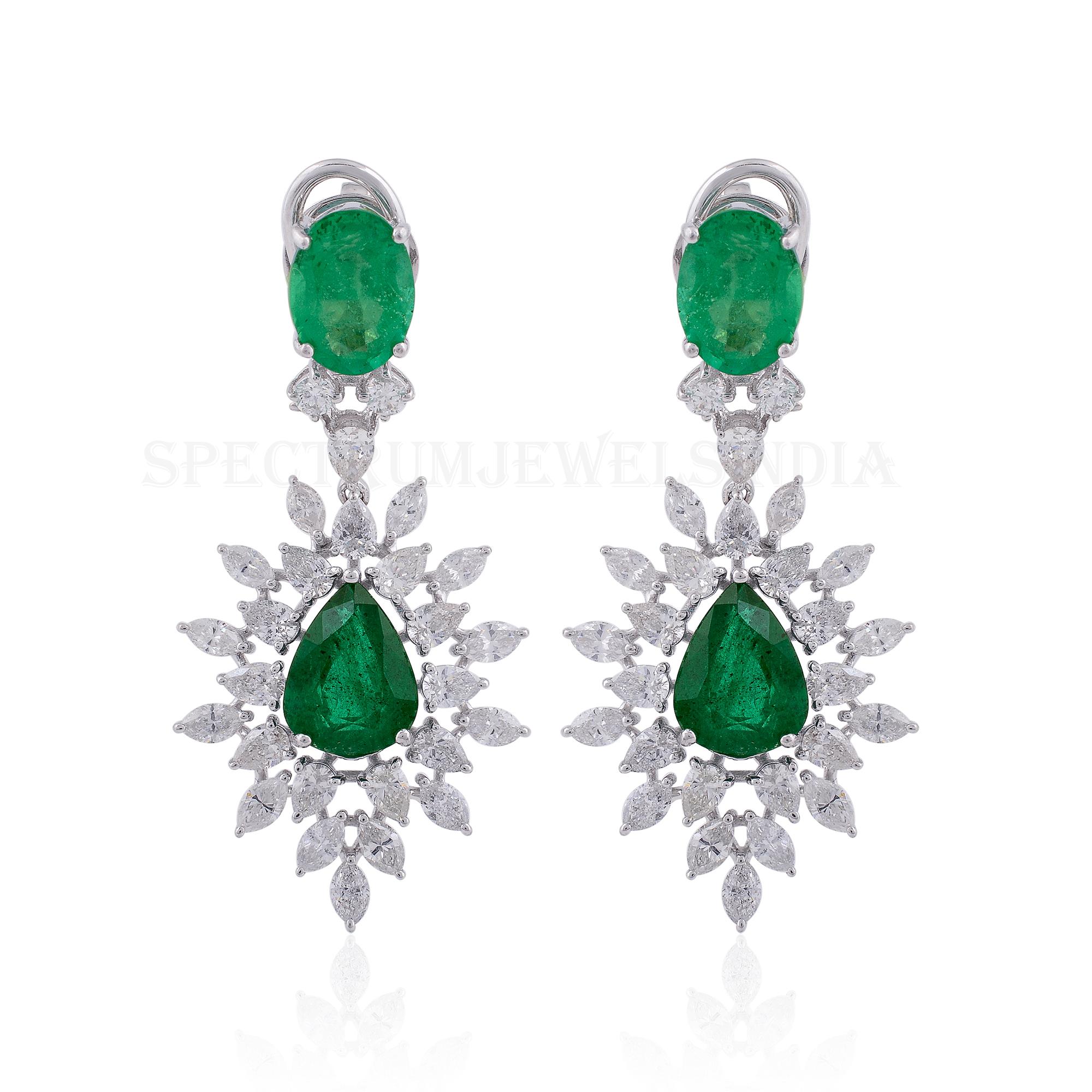 9,33TCW sambischen Smaragd Diamant baumeln Hochzeit Ohrringe Geschenk 14k Weißgold Damen im Angebot