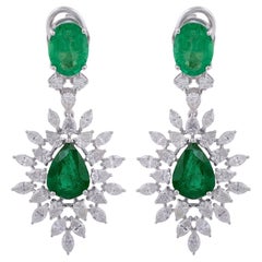 9.33TCW Zambian Emerald Diamond Dangle Orecchini da sposa regalo in oro bianco 14k