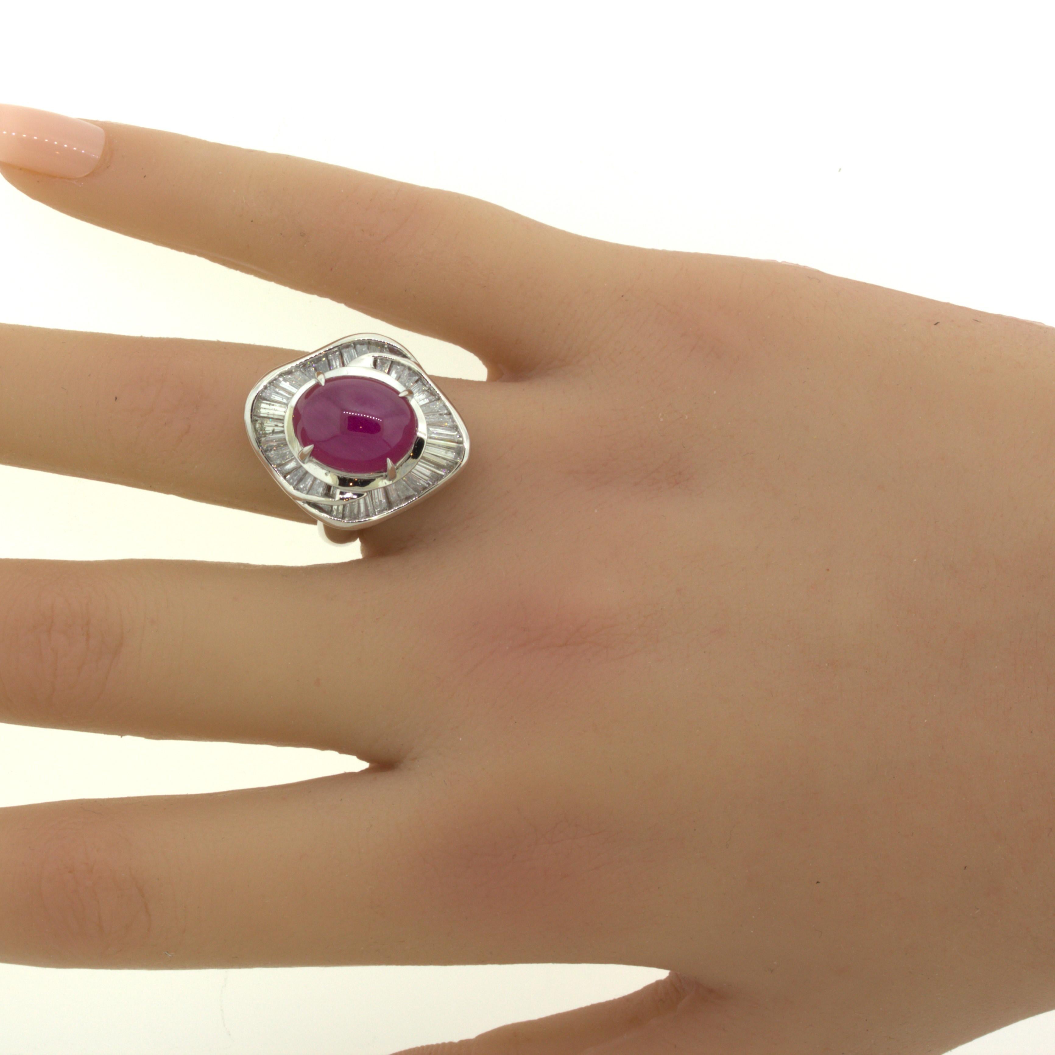 9.34 Carat Cabochon Ruby Diamond Platinum Ring For Sale 8