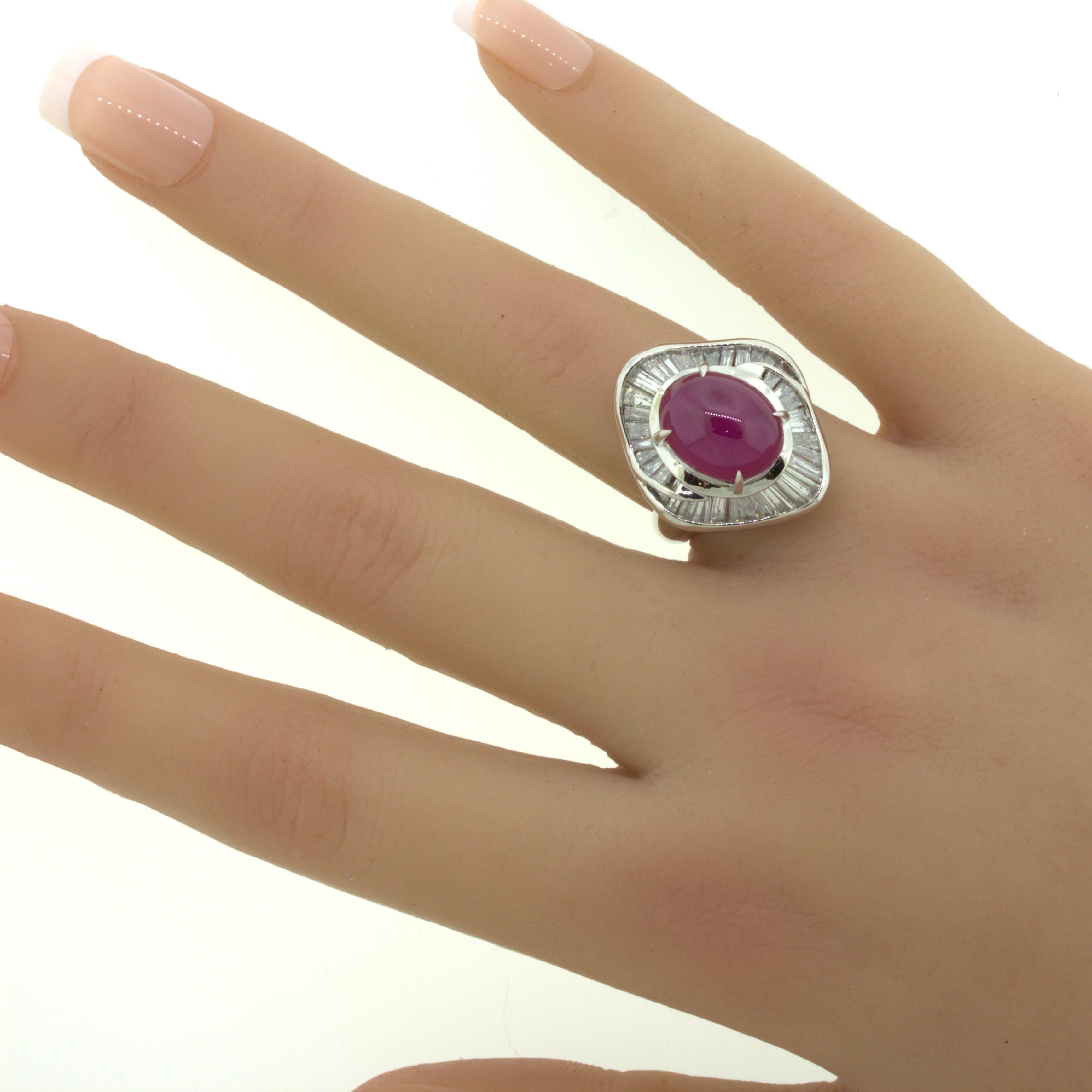 9.34 Carat Cabochon Ruby Diamond Platinum Ring For Sale 9