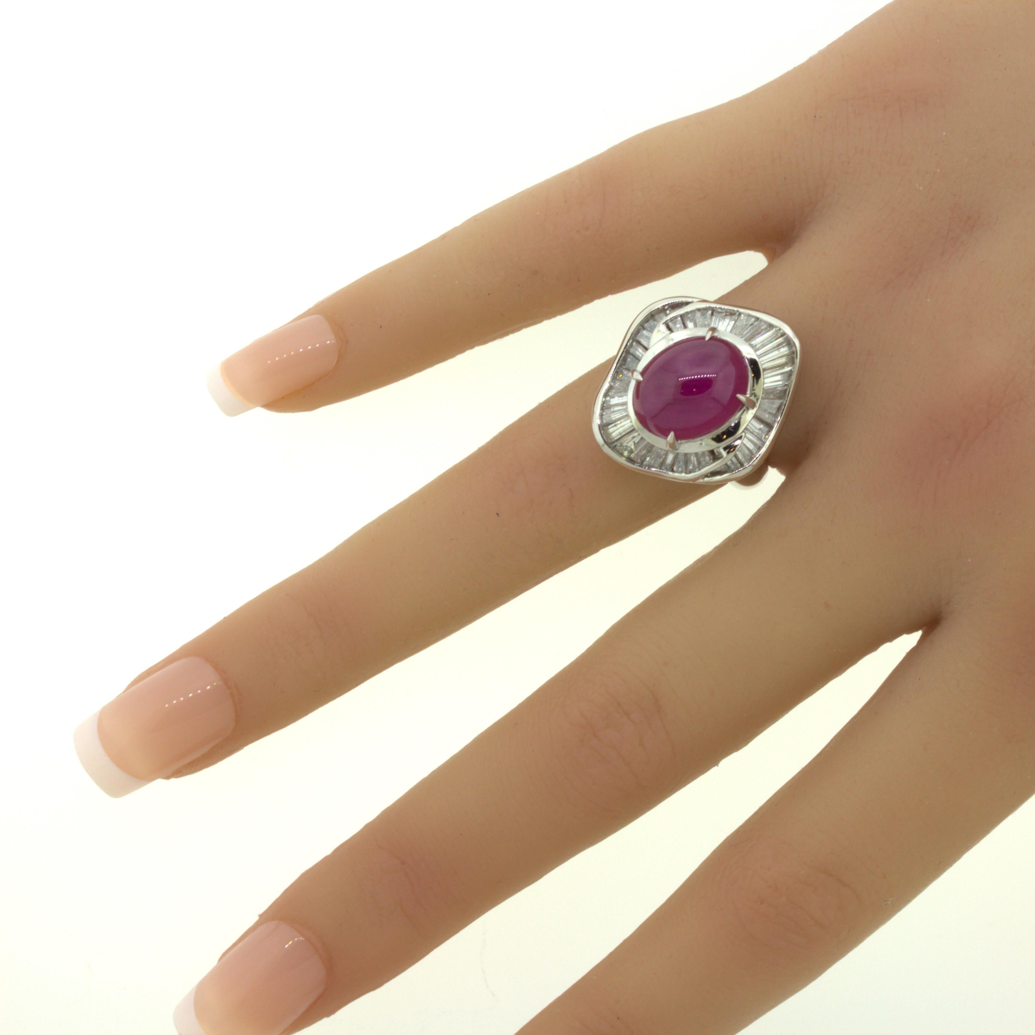 9.34 Carat Cabochon Ruby Diamond Platinum Ring For Sale 10