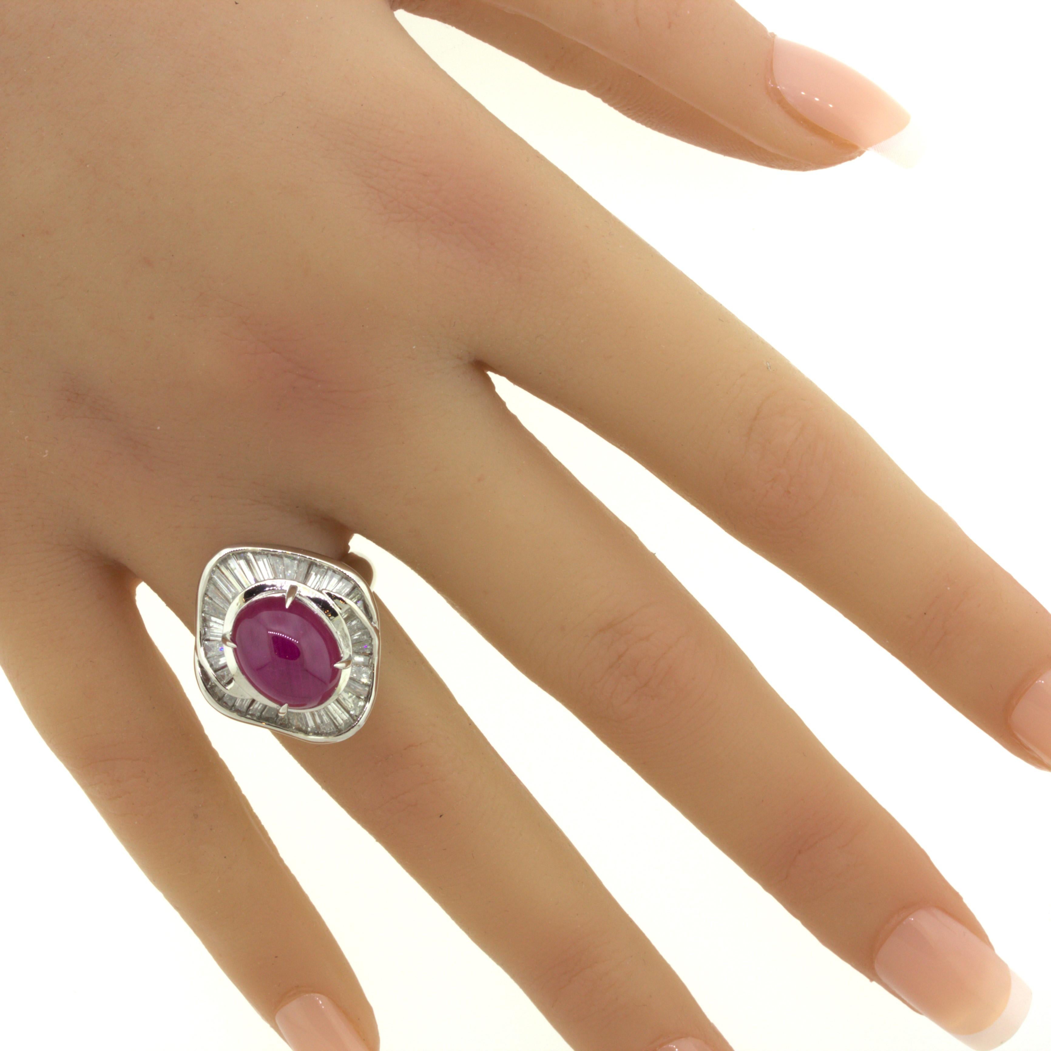 9.34 Carat Cabochon Ruby Diamond Platinum Ring For Sale 11