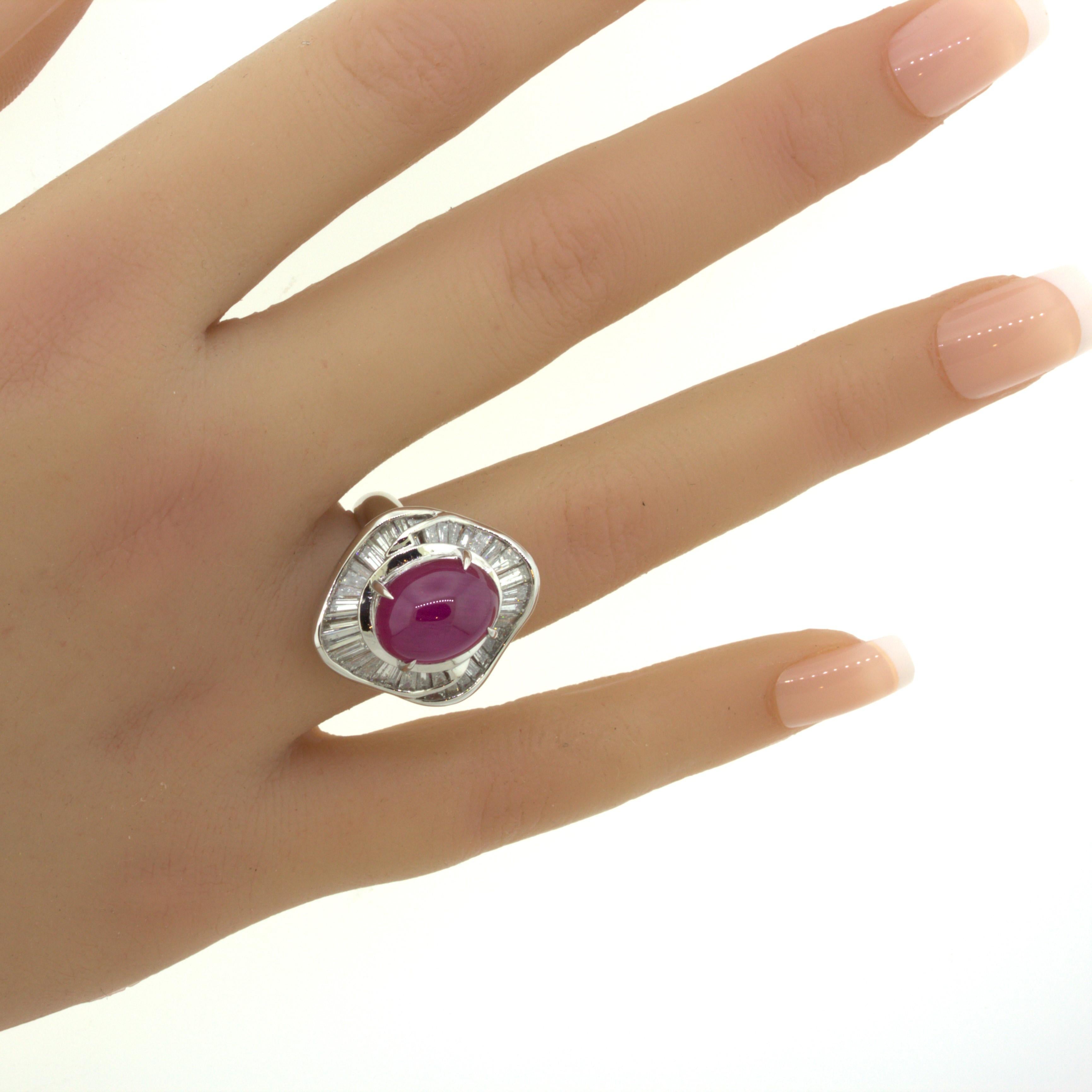 9.34 Carat Cabochon Ruby Diamond Platinum Ring For Sale 12