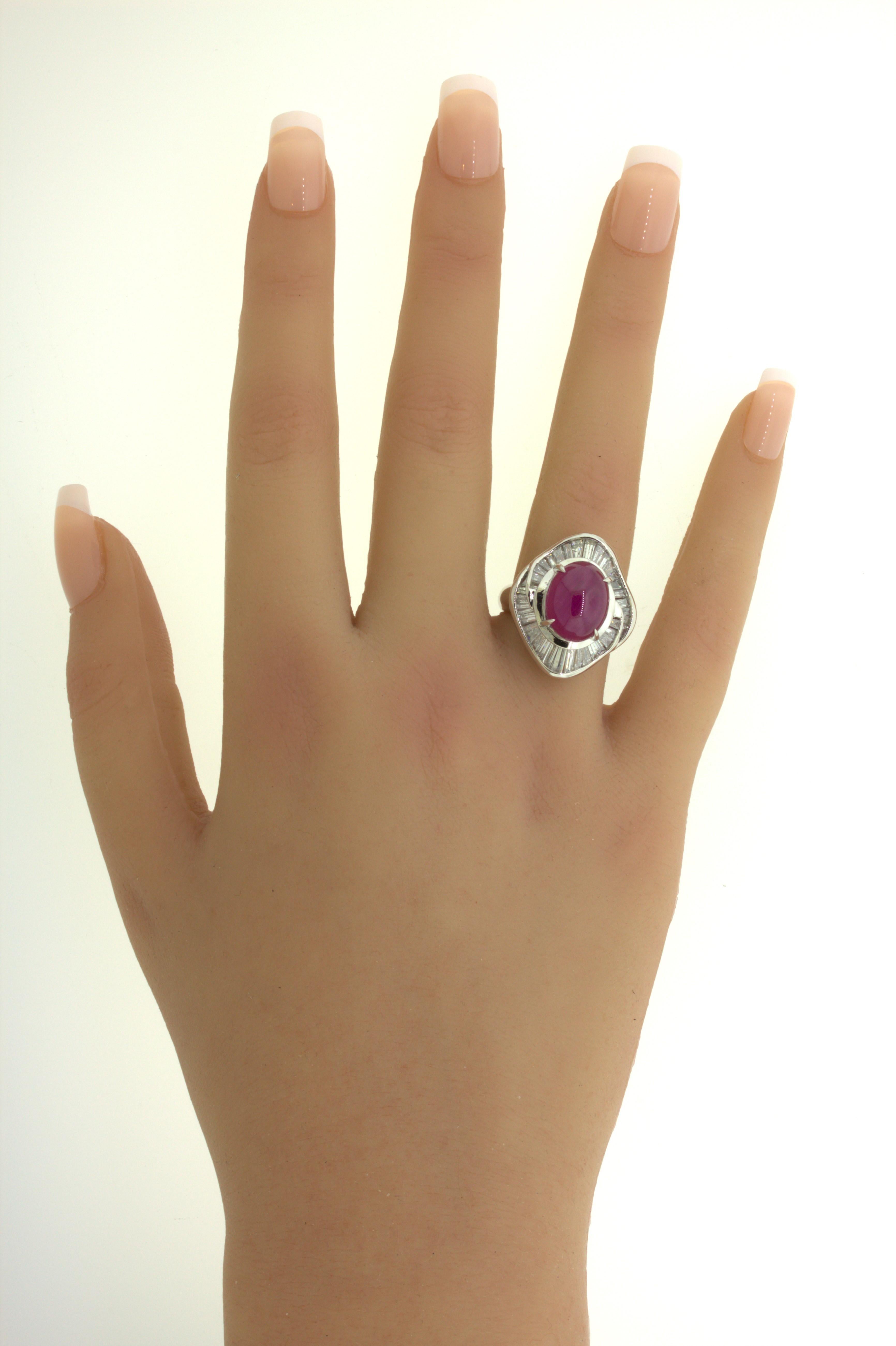 9.34 Carat Cabochon Ruby Diamond Platinum Ring For Sale 13