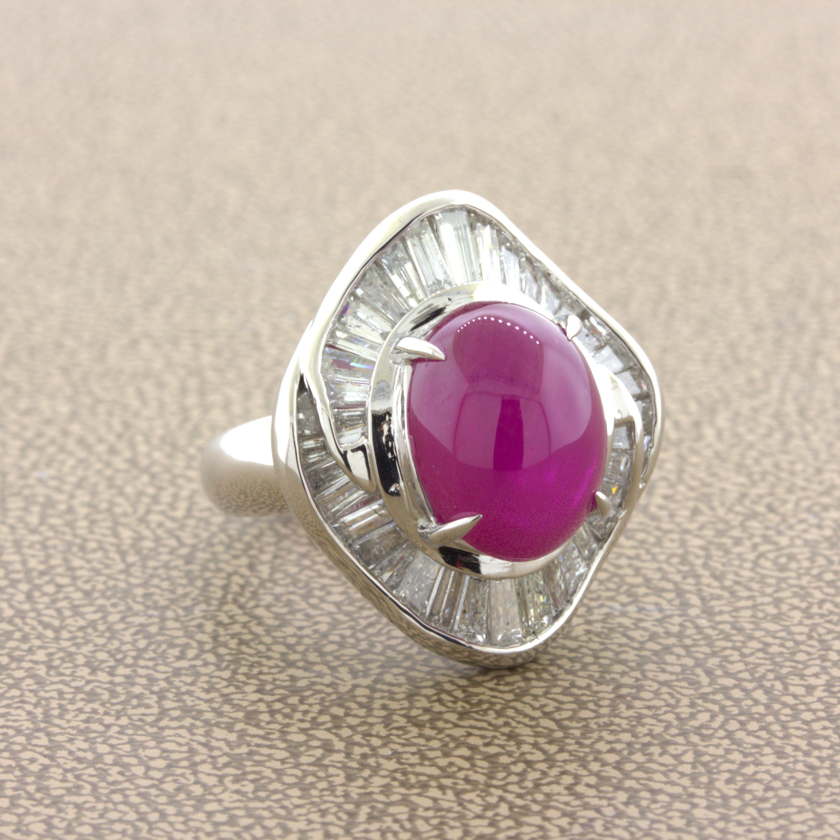 Women's 9.34 Carat Cabochon Ruby Diamond Platinum Ring For Sale