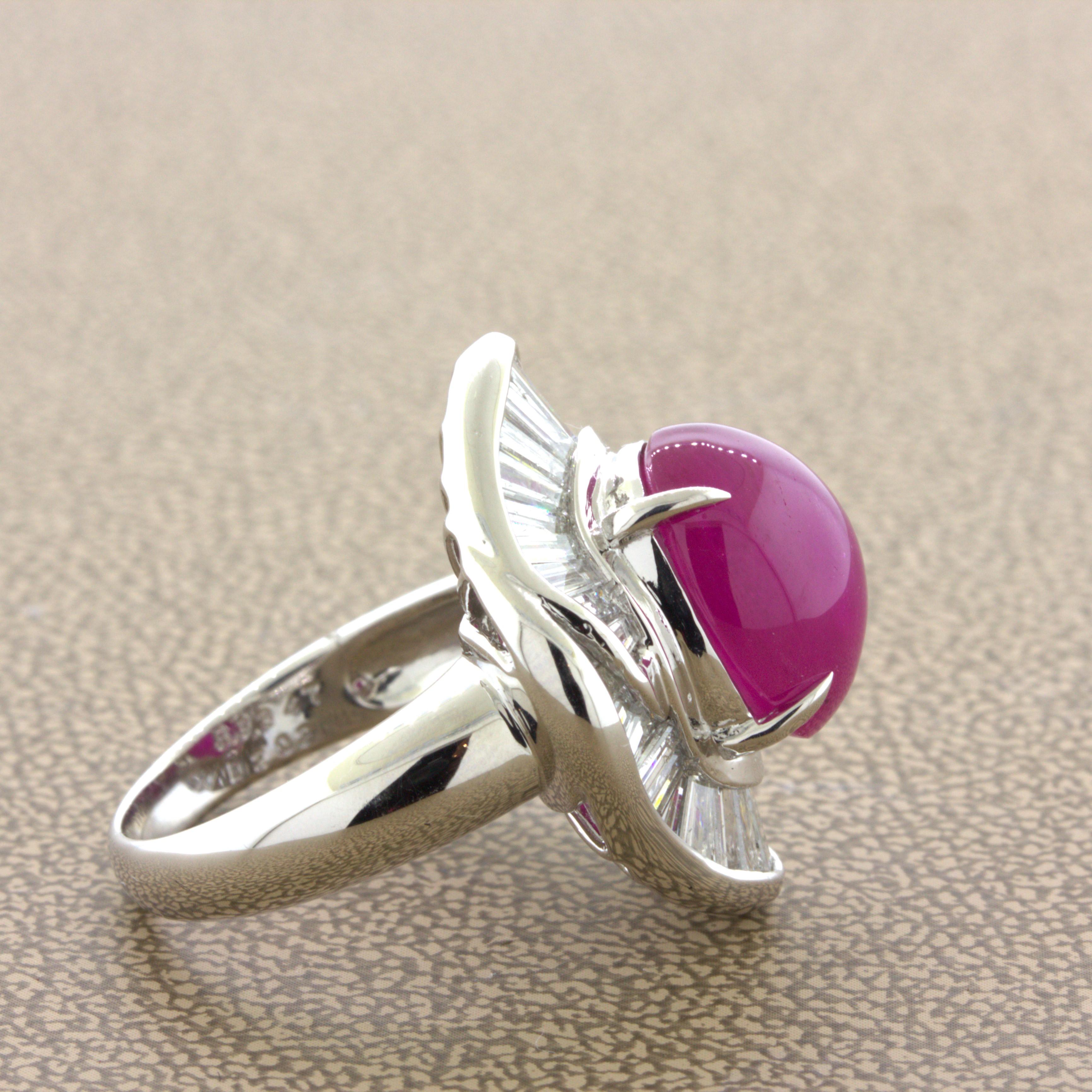 9.34 Carat Cabochon Ruby Diamond Platinum Ring For Sale 1