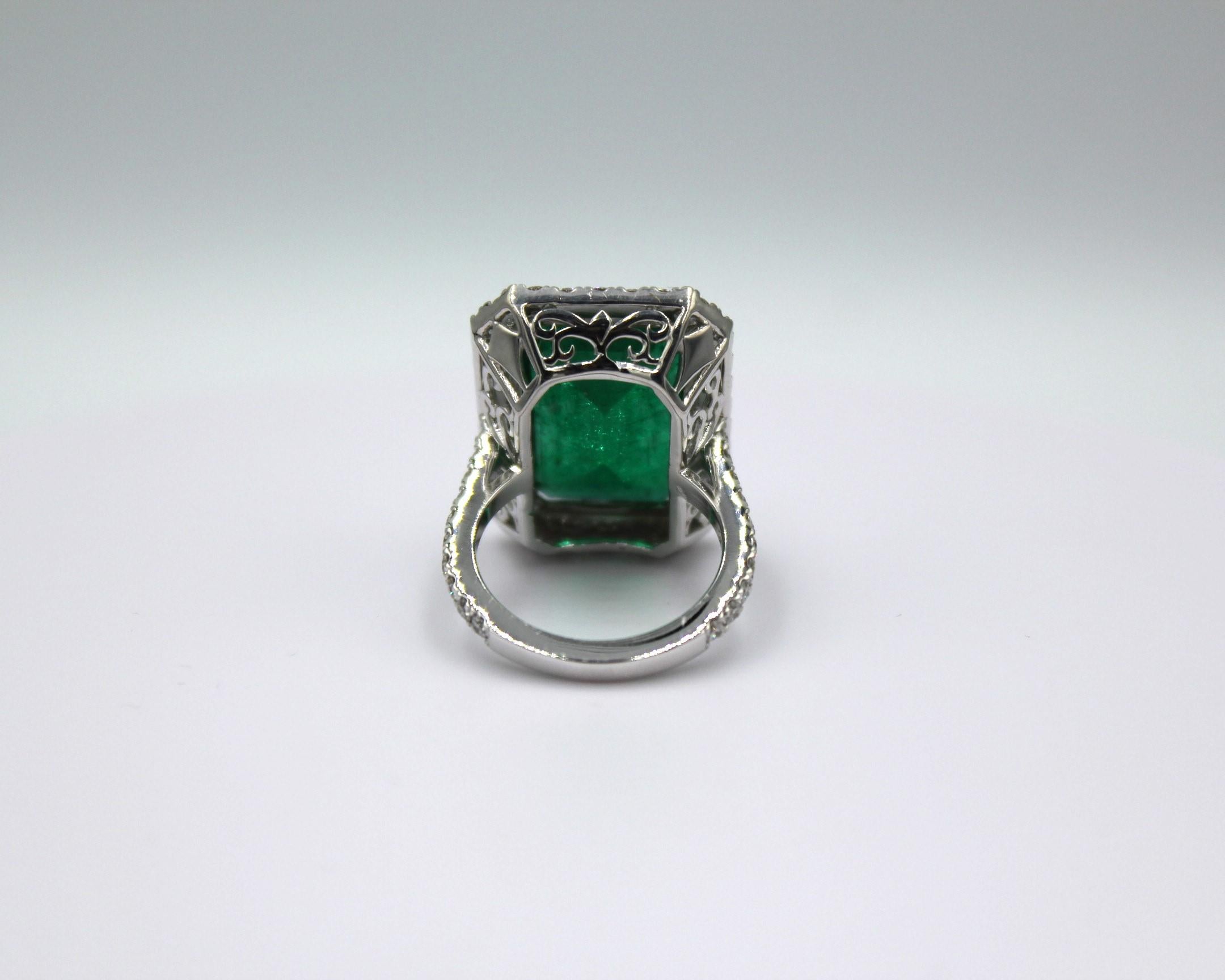 Cushion Cut 9.34 Carat Emerald & Diamond Ring For Sale