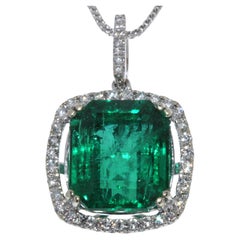 9.34 Carat Square Emerald & Diamond Fashion Pendant in 18k White Gold