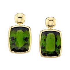 9.34 Carat Total Green Tourmaline Drop Earrings in Yellow Gold