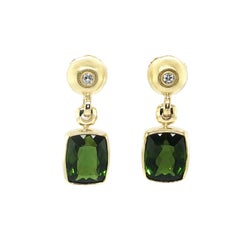9.34 Carats Total Green Tourmaline & Diamond Dangle Earrings in 18k Yellow Gold