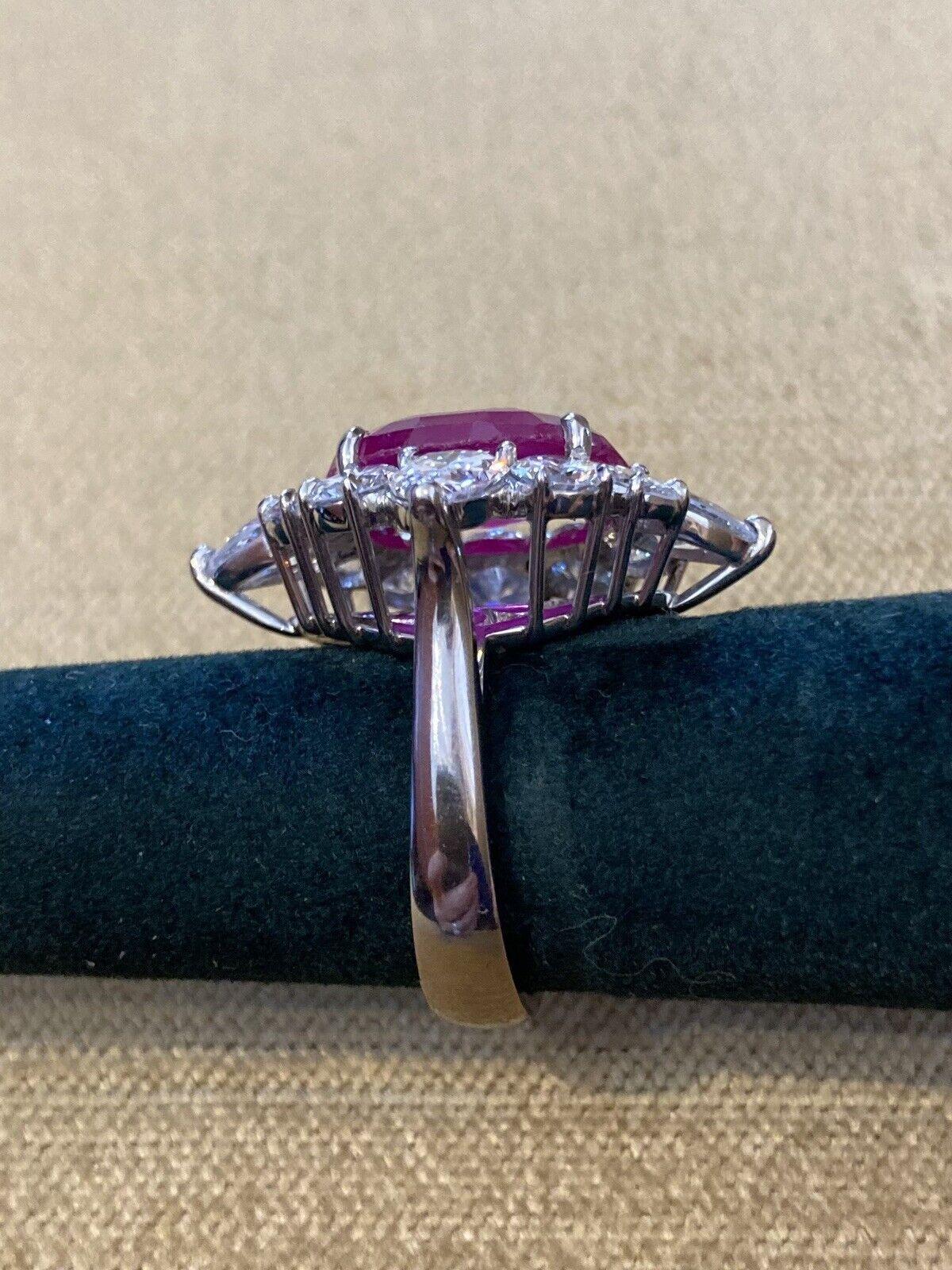 Oval Cut 9.34 ct AGL Certified Unheated Burma Ruby Ring in Platinum Diamond Setting For Sale