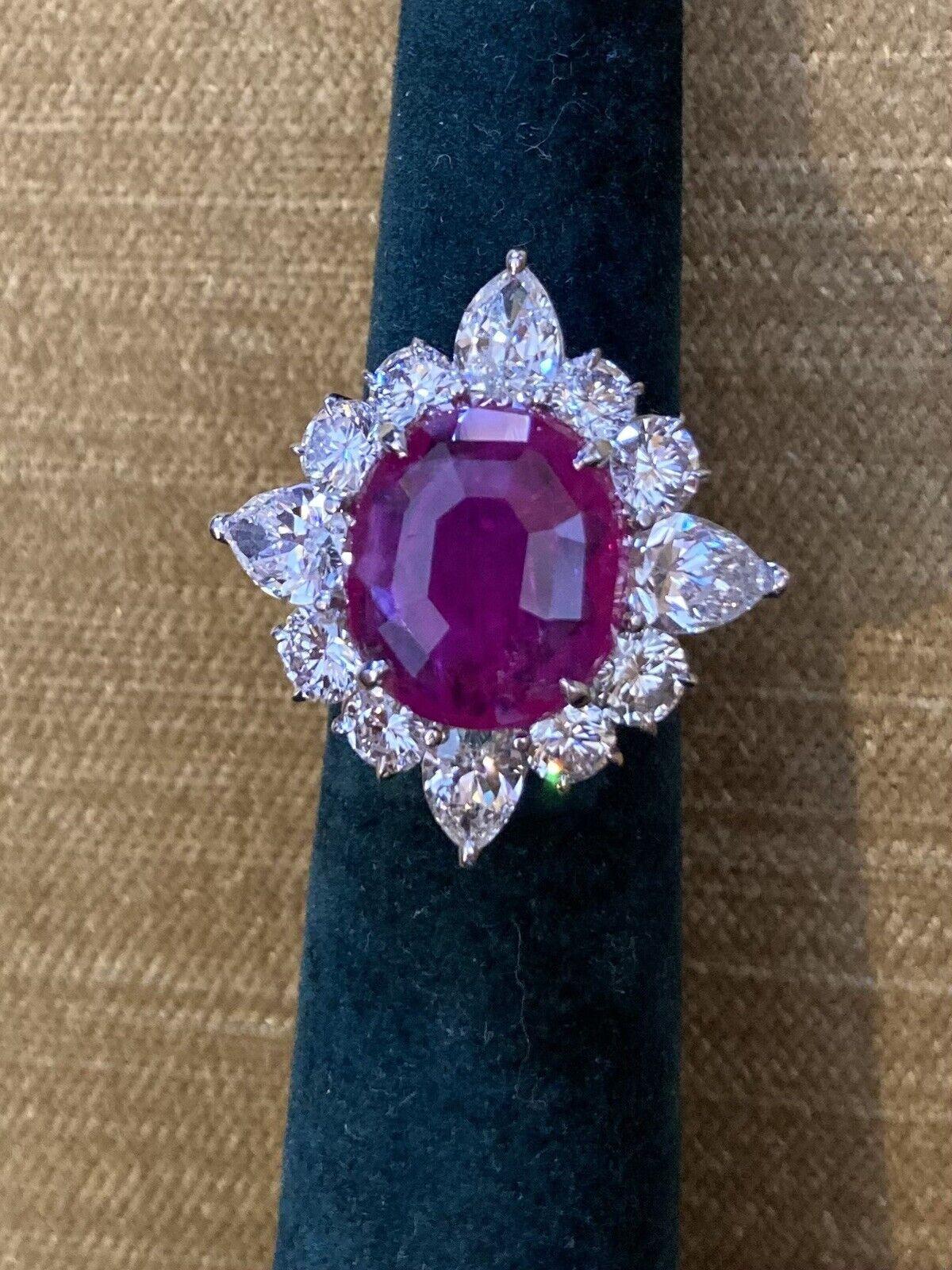 9.34 ct AGL Certified Unheated Burma Ruby Ring in Platinum Diamond Setting In Excellent Condition For Sale In La Jolla, CA