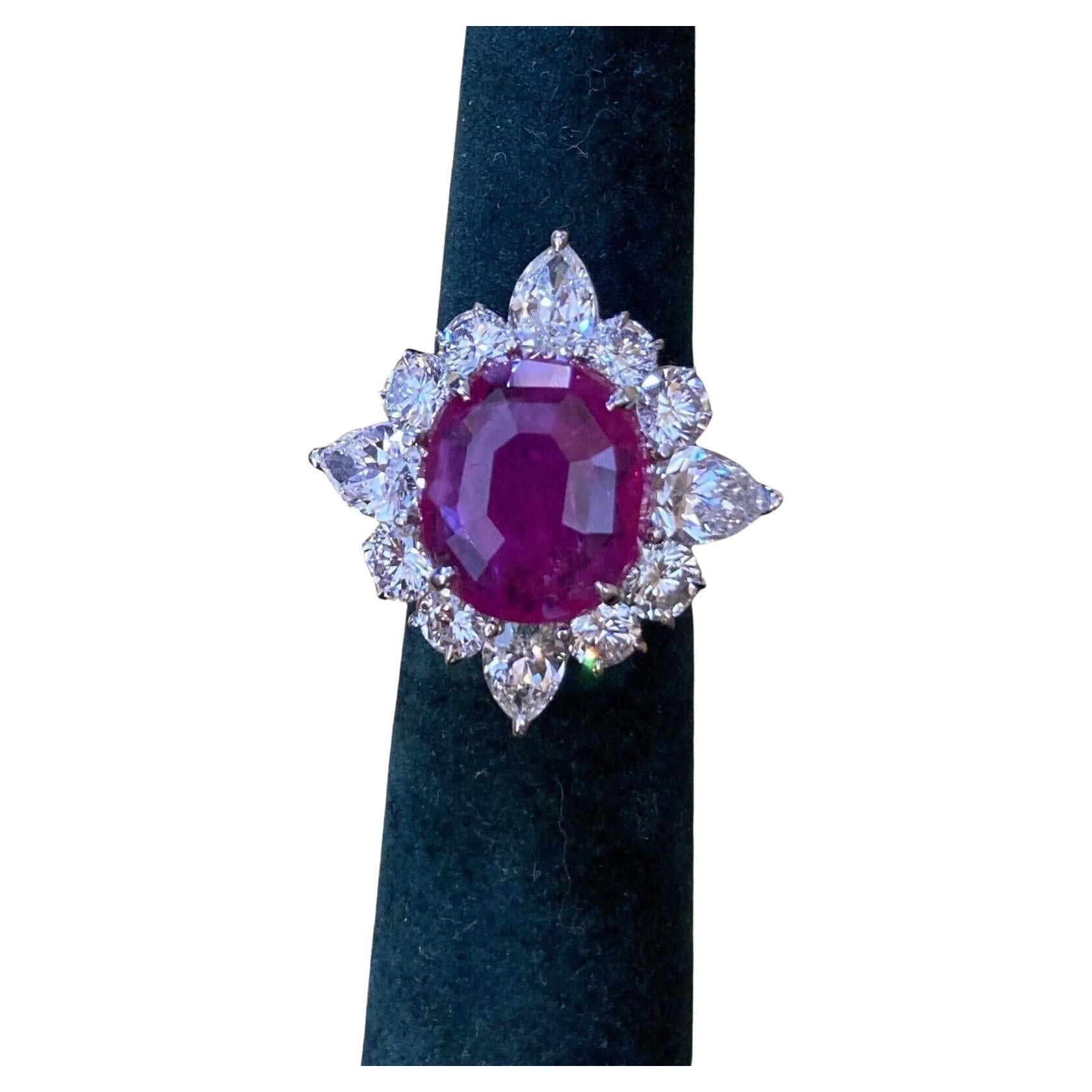 9.34 ct AGL Certified Unheated Burma Ruby Ring in Platinum Diamond Setting For Sale