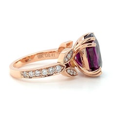 Natural Neon Purple Garnet 9.35 carats set in 18K Rose Gold Ring w Diamonds