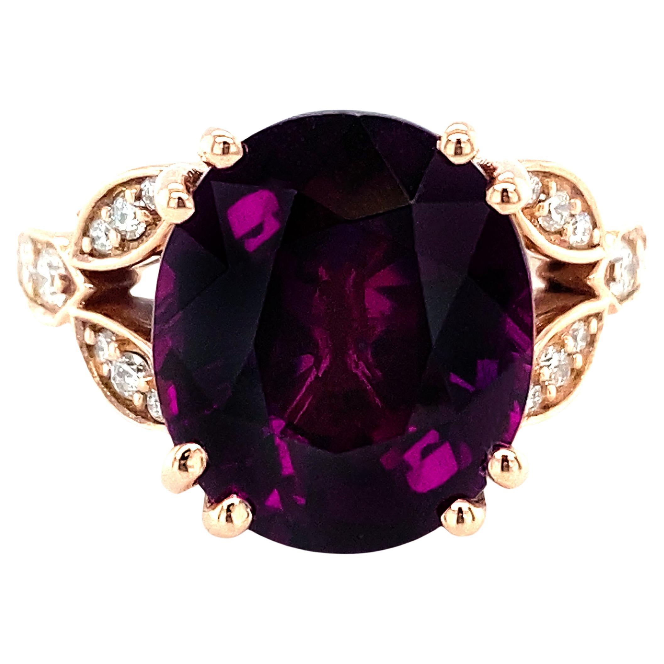 9.35 Сarats Neon Purple Garnet Stone set in 18K Rose Gold Ring with Diamonds For Sale
