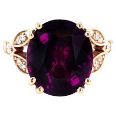 9.35 Сarats Neon Purple Garnet Stone set in 18K Rose Gold Ring with Diamonds