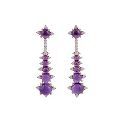 9.35 Karat Cabochon Amethyst und Diamant-Ohrringe:: gefasst in 18 Karat Roségold