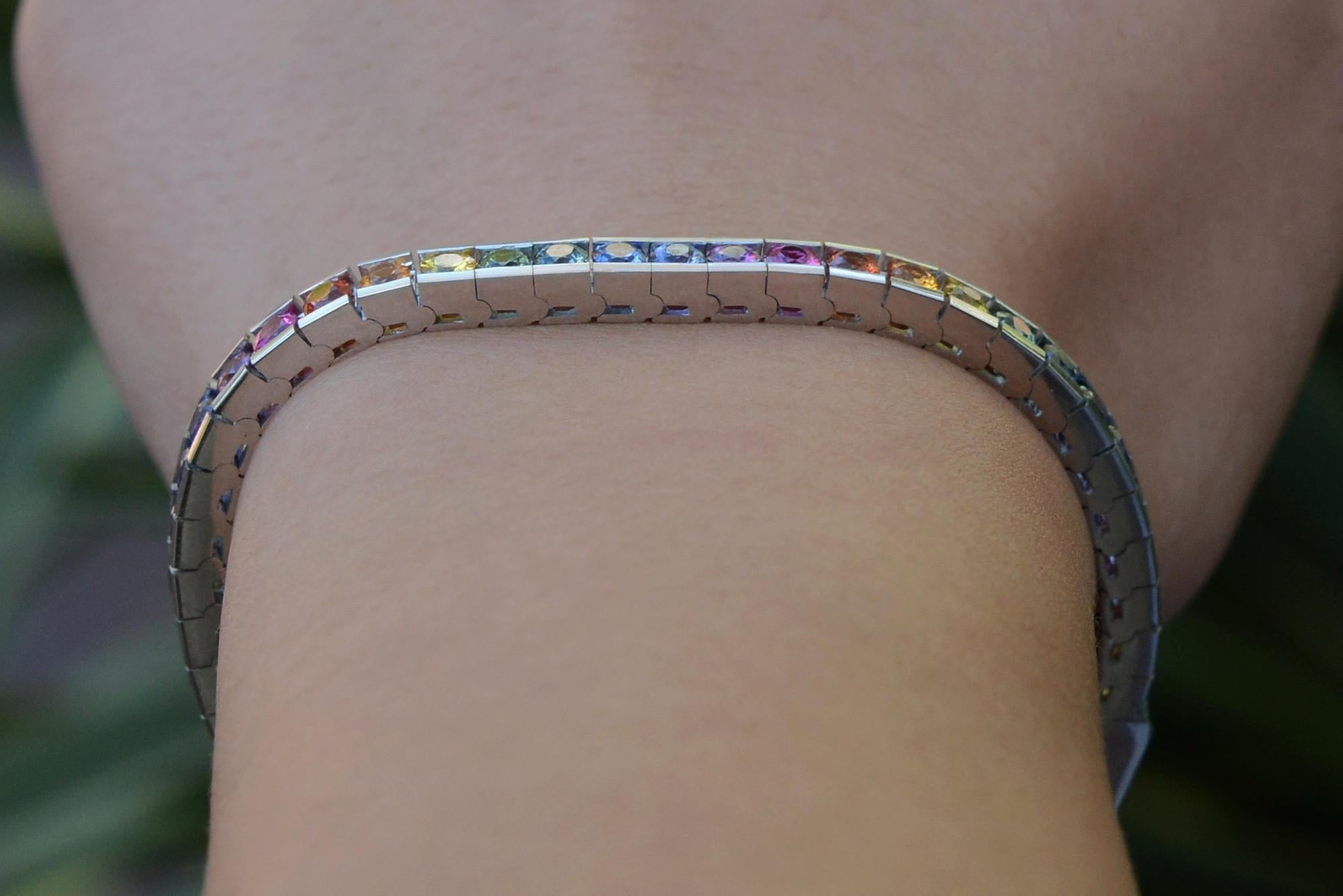 Round Cut 9.35 Carat Multi Color Rainbow Sapphire Tennis Bracelet