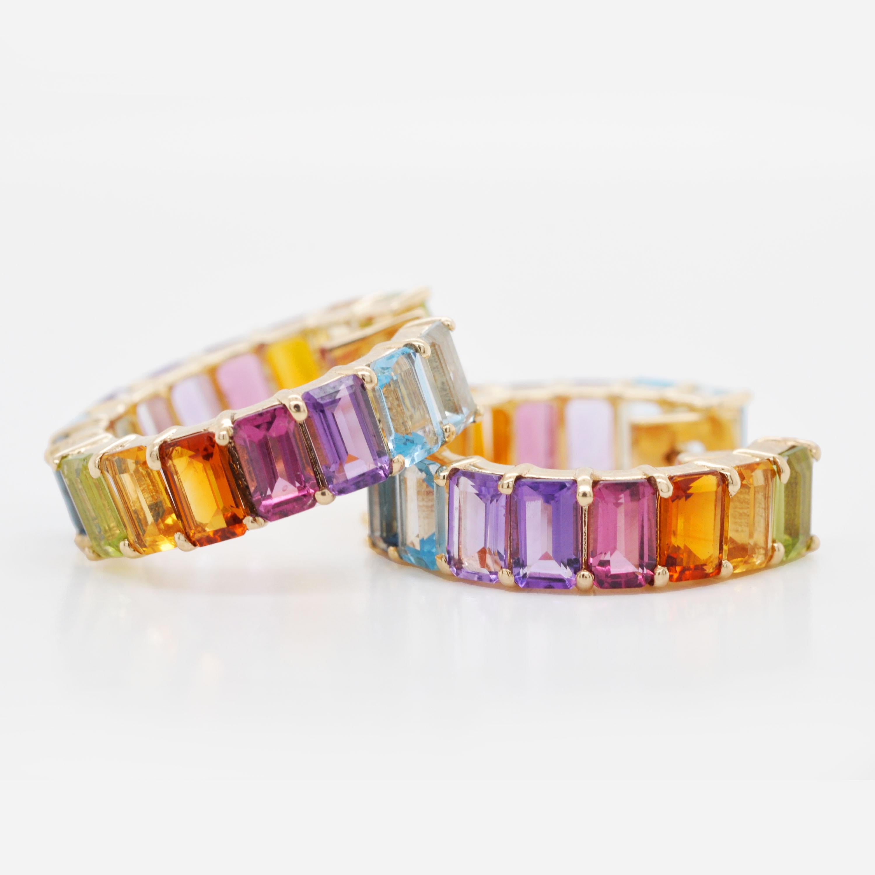 Pendientes de aro de oro octogonal con gemas multicolor arco iris de 9,35 quilates en Nuevo estado para la venta en Jaipur, Rajasthan