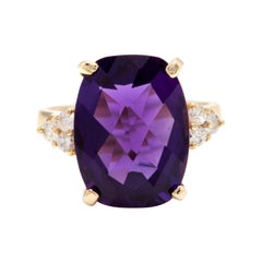 9,35 Karat beeindruckender Ring mit natürlichem Amethyst und Diamant aus 14 Karat Gelbgold