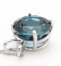 9.35 Carat Natural London Blue Topaz 14 Karat Solid Gold Pendant with Chain