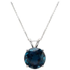 9.35 Carat Natural London Blue Topaz 14 Karat Solid Gold Pendant with Chain