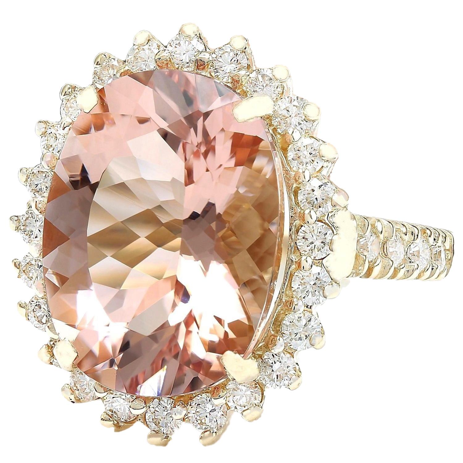 9.35 Carat Natural Morganite 14K Solid Yellow Gold Diamond Ring
 Item Type: Ring
 Item Style: Cocktail
 Material: 14K Yellow Gold
 Mainstone: Morganite
 Stone Color: Peach
 Stone Weight: 8.35 Carat
 Stone Shape: Oval
 Stone Quantity: 1
 Stone
