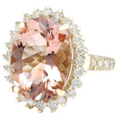 Natürlicher Morganit-Diamantring aus 14 Karat massivem Gelbgold