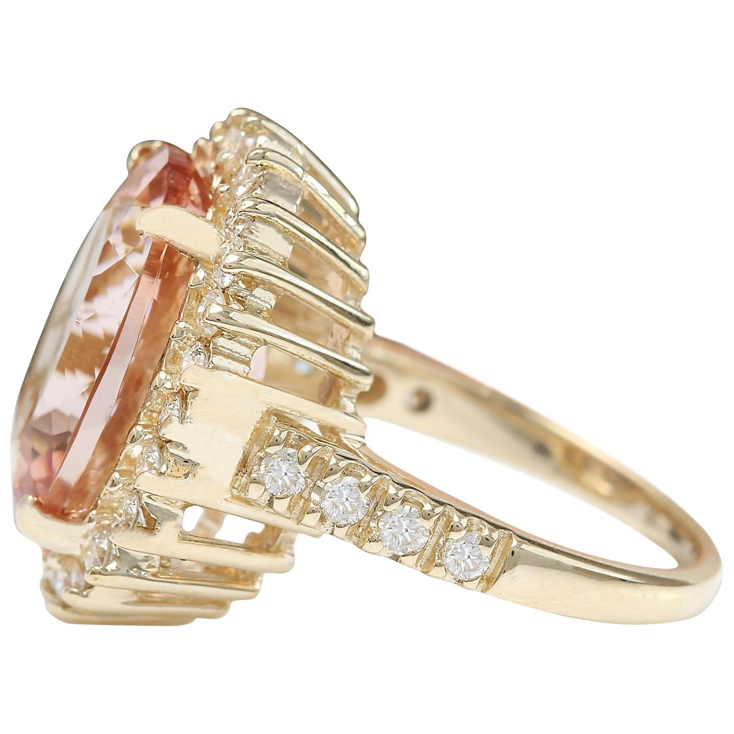 Oval Cut Natural Morganite Diamond Ring In 14 Karat Solid Yellow Gold  For Sale