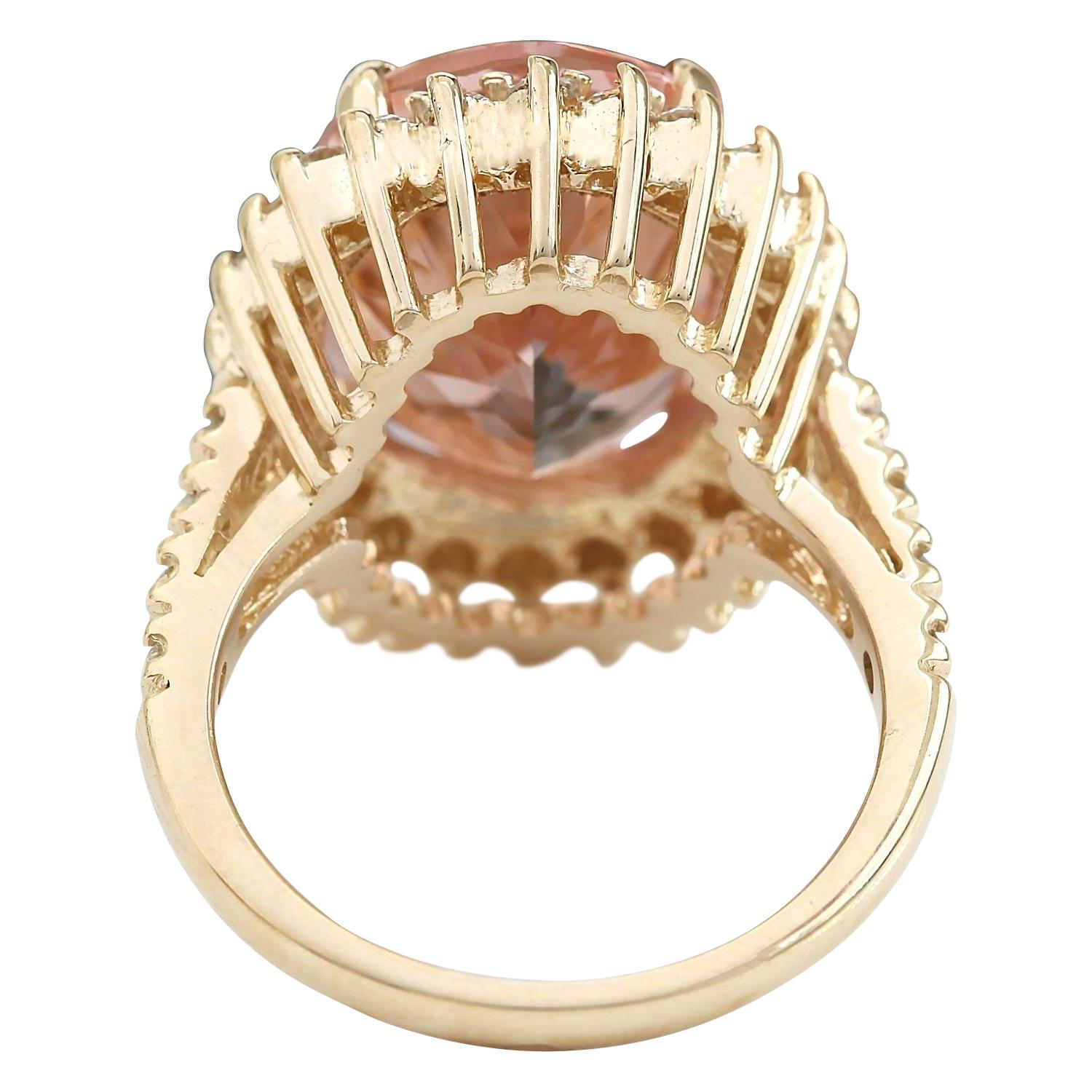 Natural Morganite Diamond Ring In 14 Karat Solid Yellow Gold  In New Condition For Sale In Los Angeles, CA