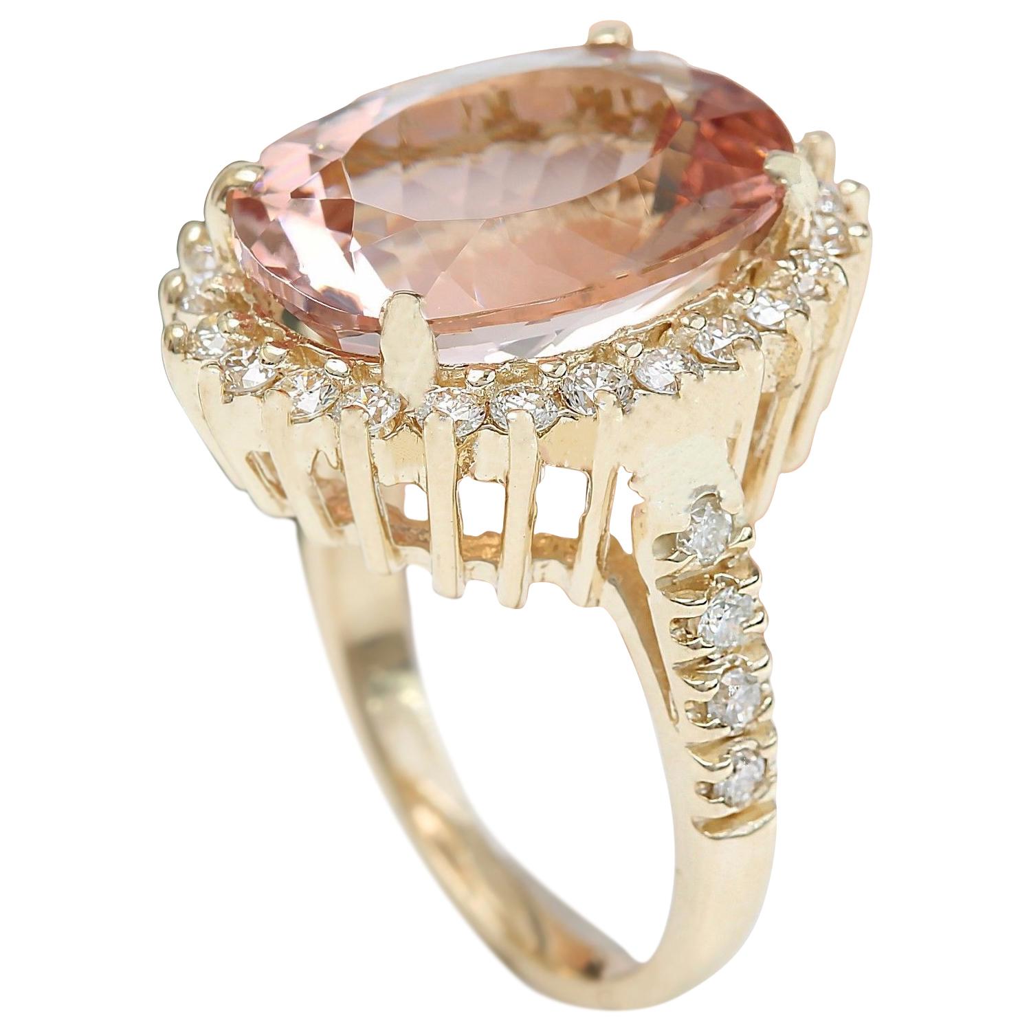 Women's Natural Morganite Diamond Ring In 14 Karat Solid Yellow Gold  For Sale