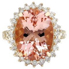 Anillo de Diamantes Morganita Natural en Oro Amarillo Macizo de 14 Kilates