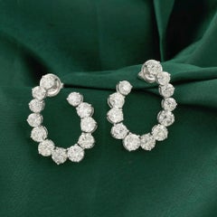 9.35 Carat Natural Round Diamond Graduated Hoop Earrings 18K White Gold