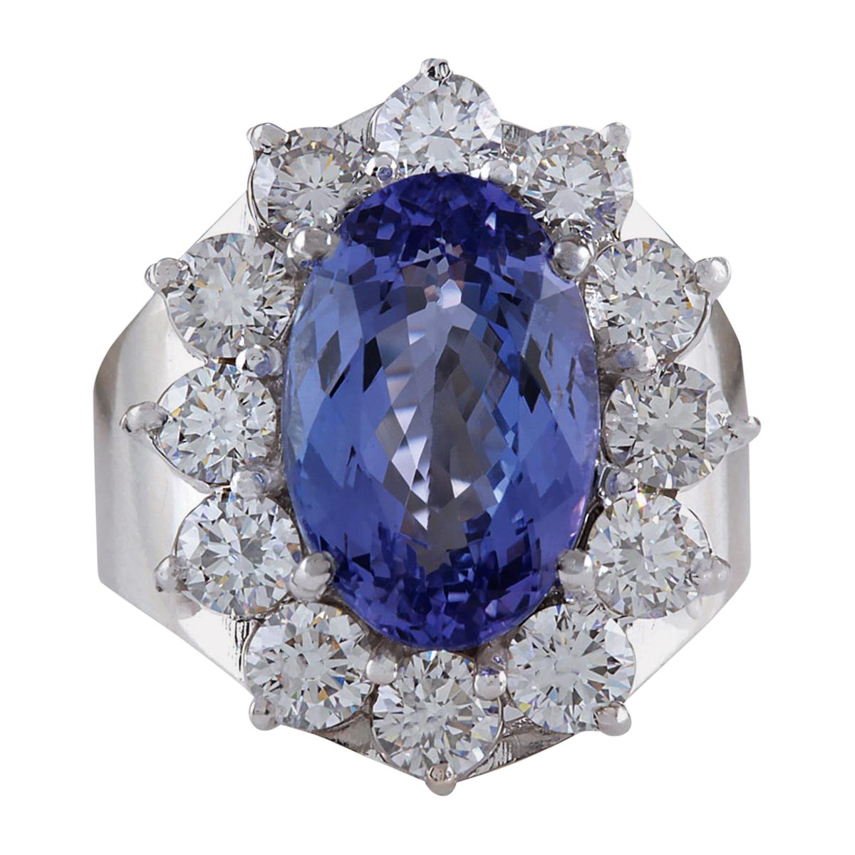 9.35 Carat Natural Tanzanite 18 Karat White Gold Diamond Ring