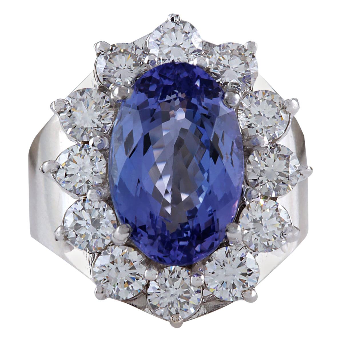 Natural Tanzanite Diamond Ring In 14 Karat White Gold 