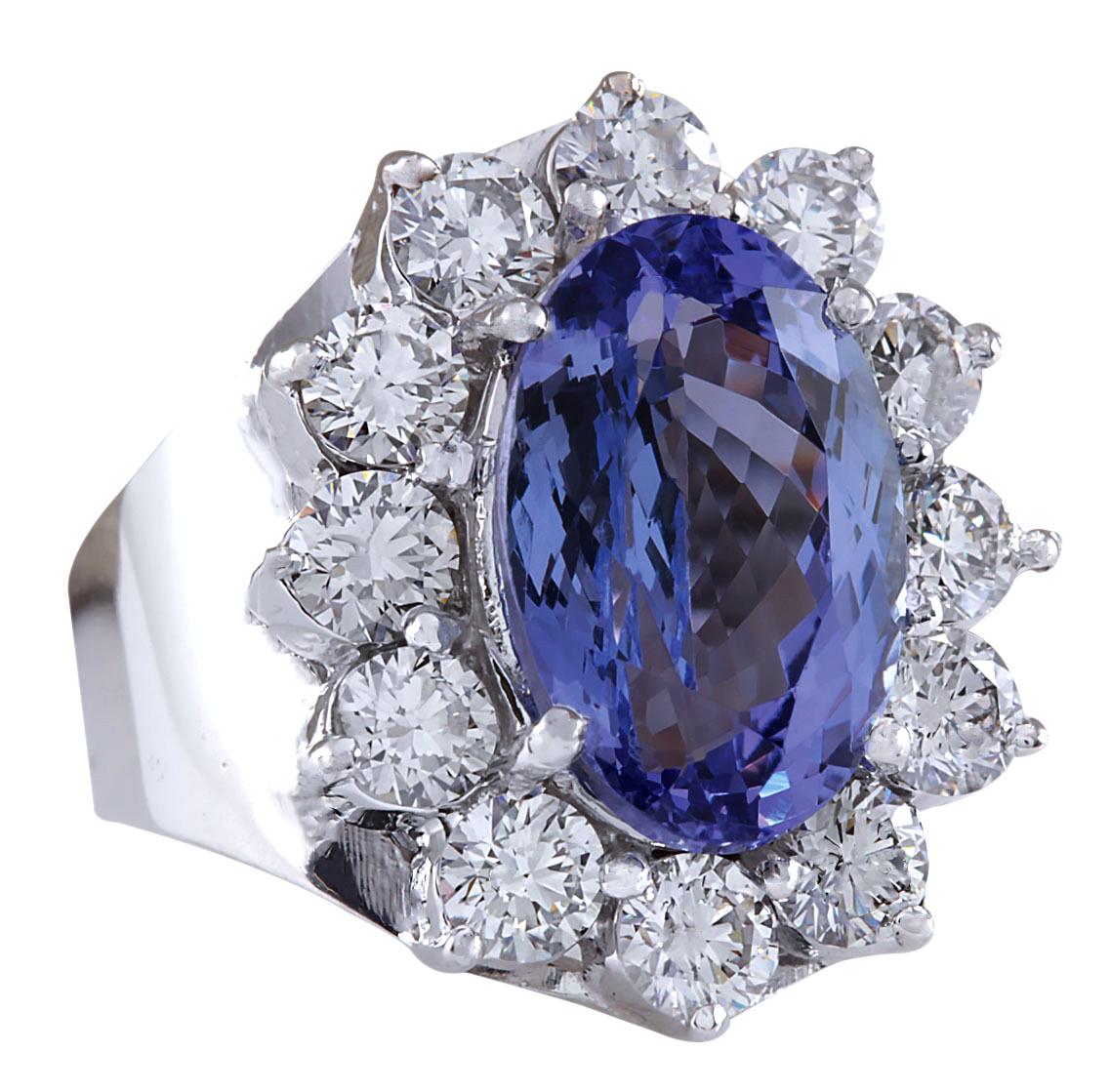 Stamped: 14K White Gold
Total Ring Weight: 11.0 Grams
Total Natural Tanzanite Weight is 6.36 Carat (Measures: 14.00x10.00 mm)
Color: Blue
Total Natural Diamond Weight is 2.99 Carat
Color: F-G, Clarity: VS2-SI1
Face Measures: 21.70x18.70 mm
Sku: