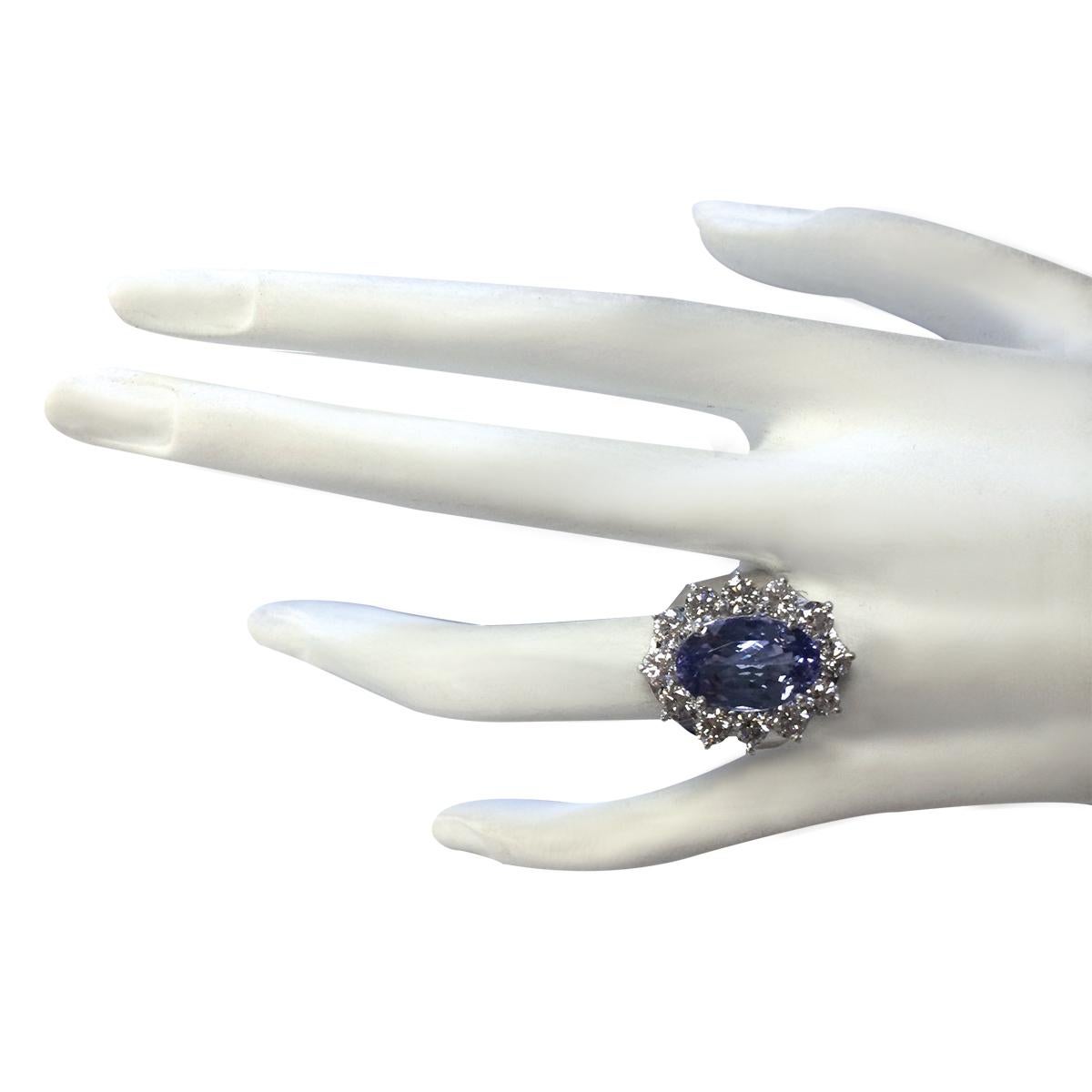 Oval Cut Natural Tanzanite Diamond Ring In 14 Karat White Gold For Sale