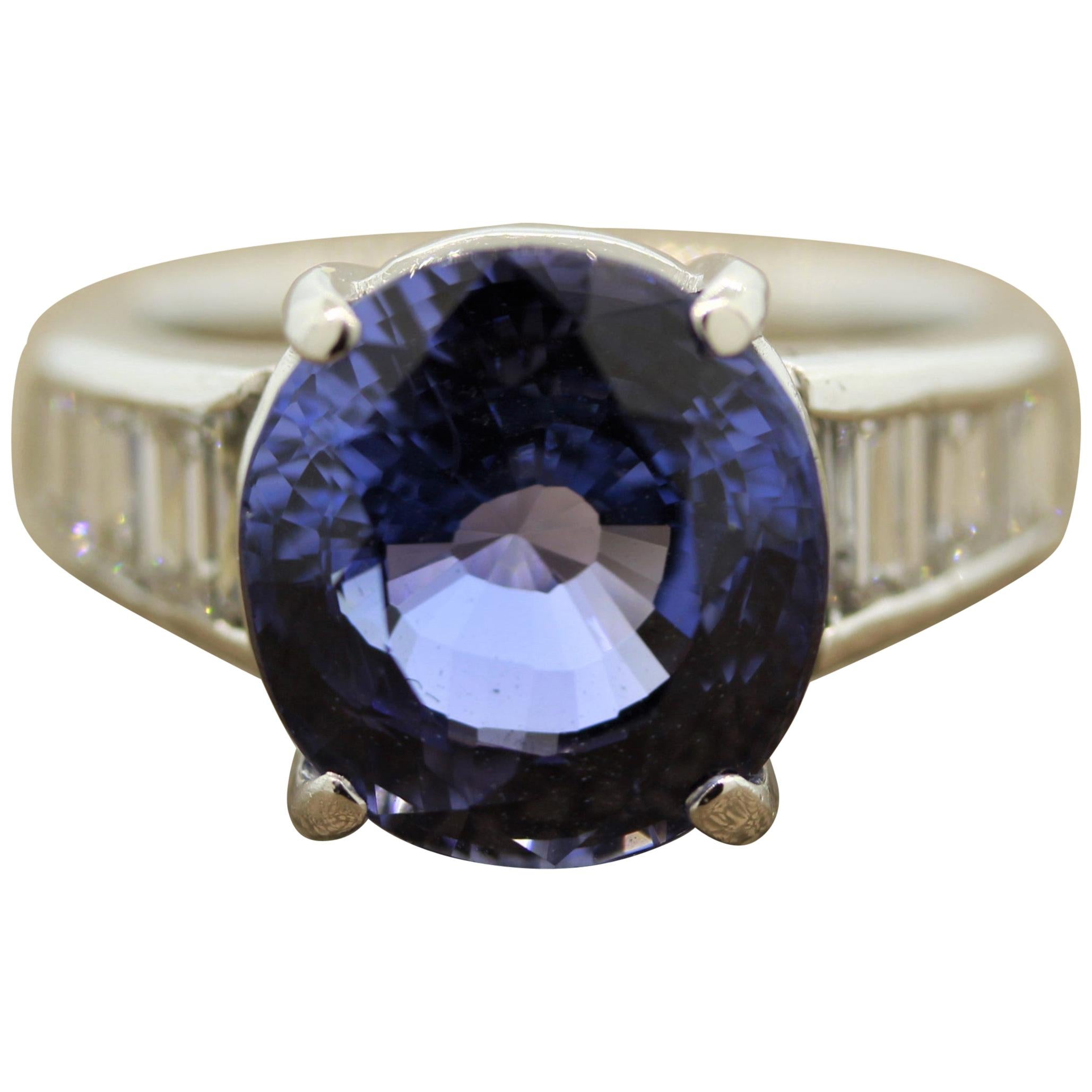 9.35 Carat Sapphire Diamond Platinum Ring, GIA Certified No-Heat