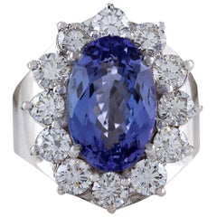 9.35 Carat Tanzanite 18 Karat White Gold Diamond Ring