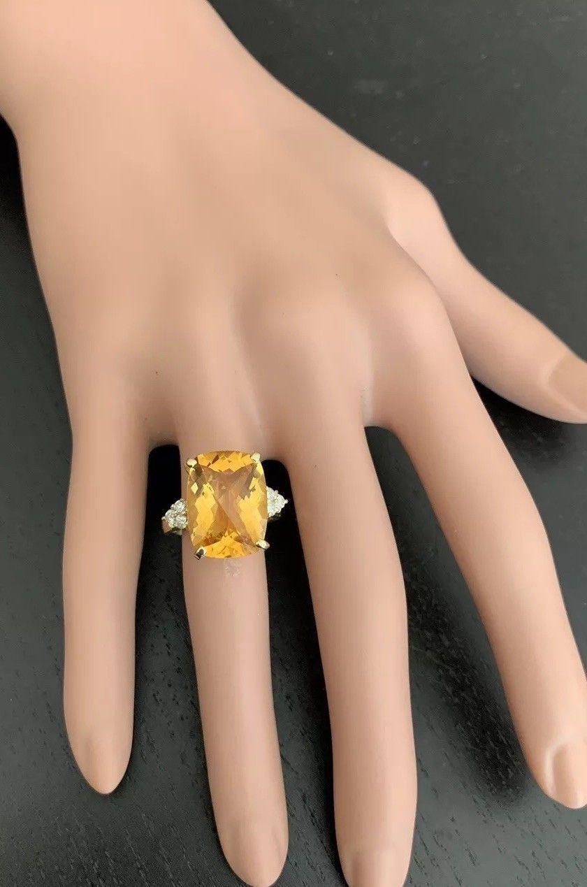 9.35 Ct Natural Very Nice Looking Citrine and Diamond 14K Solid Yellow Gold Ring For Sale 1