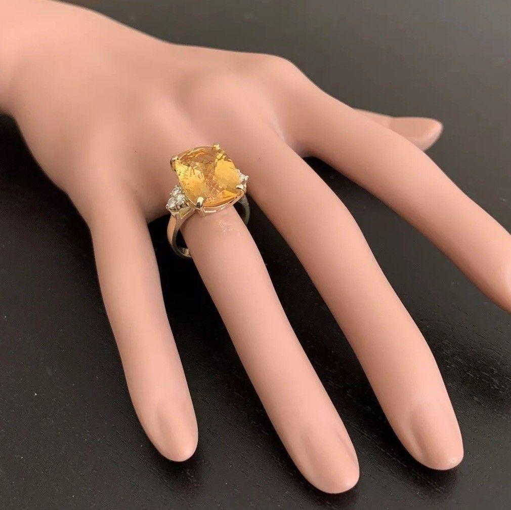 9.35 Ct Natural Very Nice Looking Citrine and Diamond 14K Solid Yellow Gold Ring For Sale 2