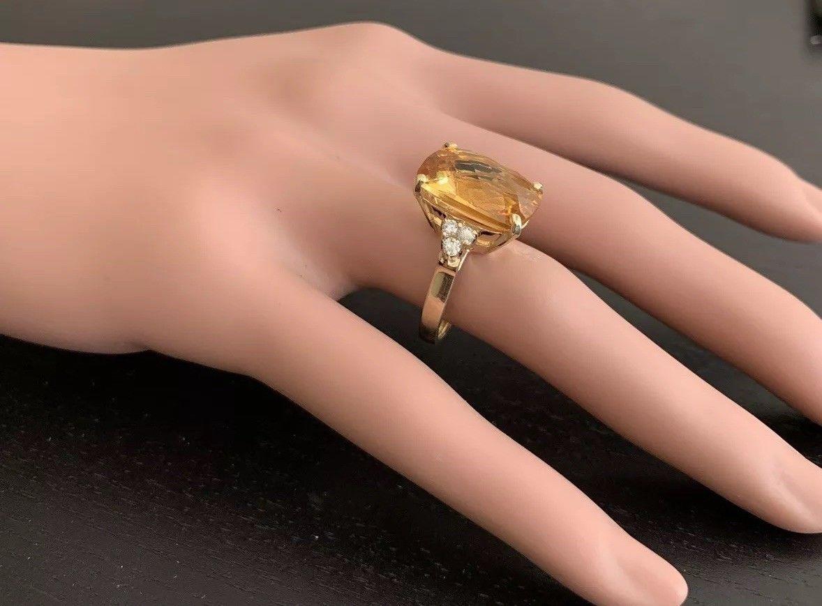 9.35 Ct Natural Very Nice Looking Citrine and Diamond 14K Solid Yellow Gold Ring For Sale 3