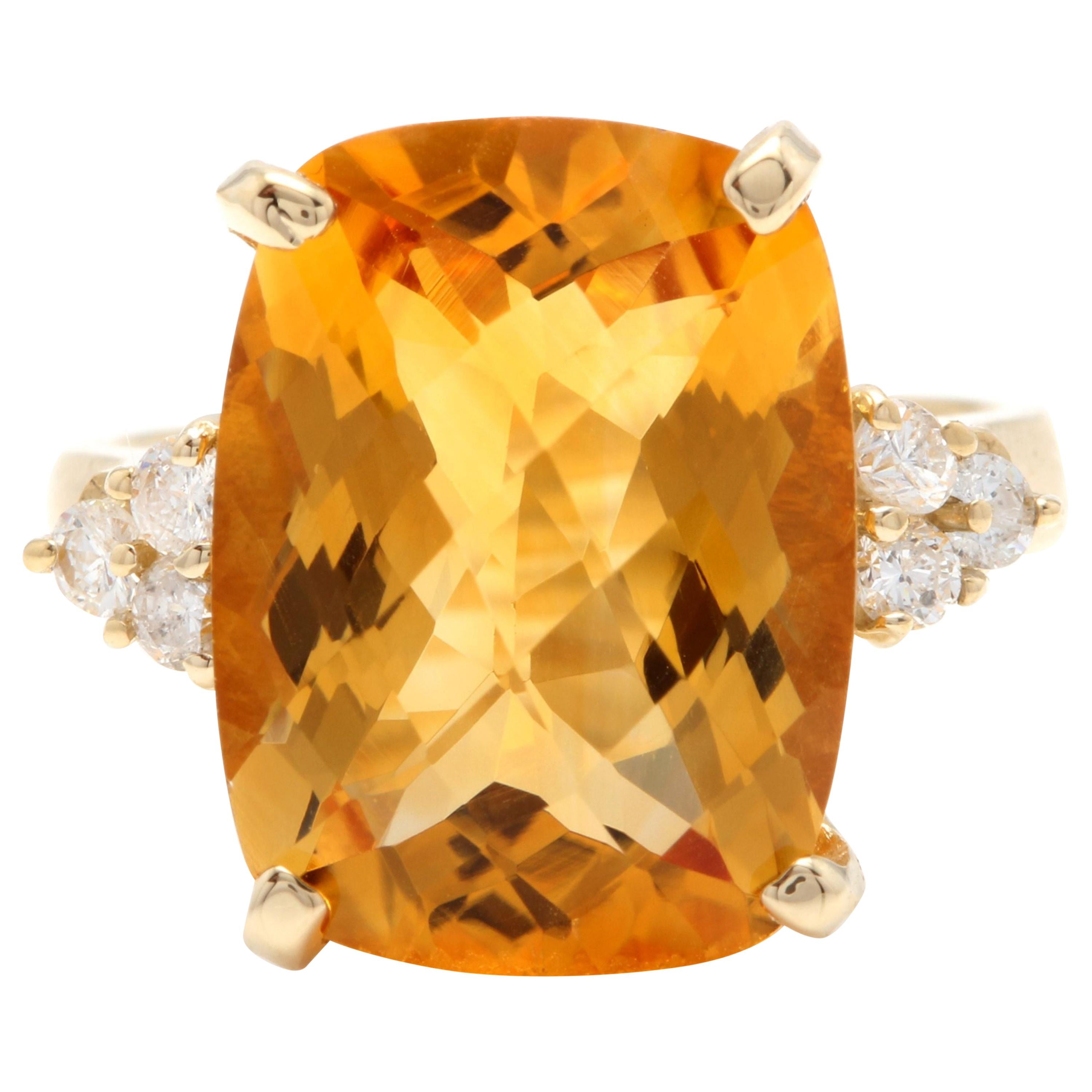 9.35 Ct Natural Very Nice Looking Citrine and Diamond 14K Solid Yellow Gold Ring For Sale