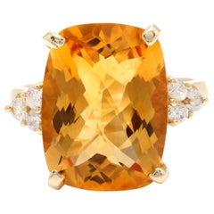 9.35 Ct Natural Very Nice Looking Citrine and Diamond 14K Solid Yellow Gold Ring