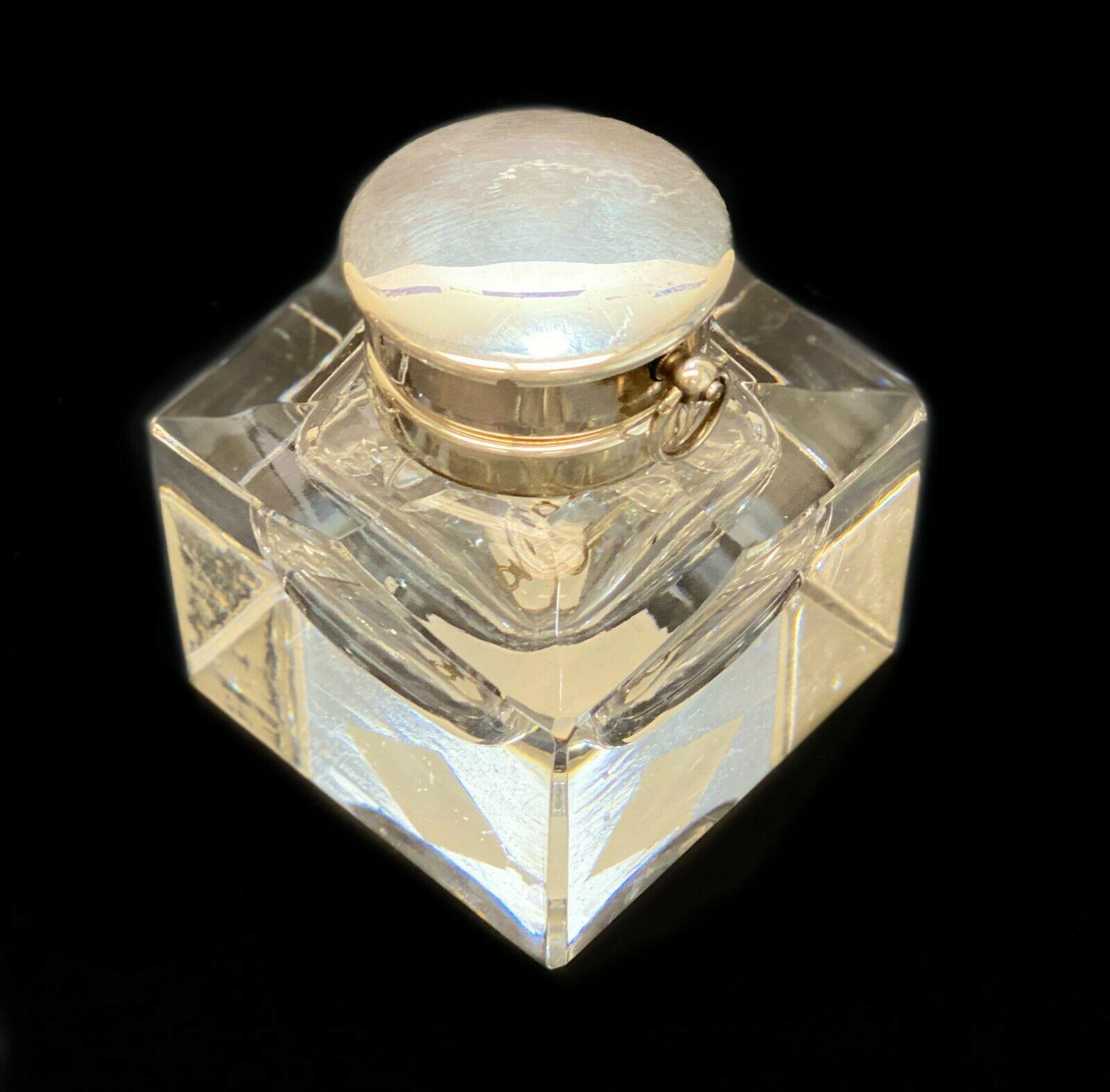935 Sterling Silver Modernist Cut Glass Pocket-Watch Mounted Inkwell. H Samuel In Good Condition In Gardena, CA