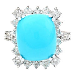 9.36 Carat Natural Turquoise 18 Karat Solid White Gold Diamond Ring