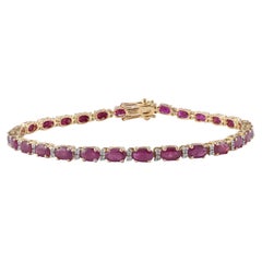 Bracelet tennis en or jaune massif 14 carats avec diamants et rubis véritable de 9,36 carats